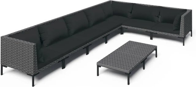 vidaXL 8-tlg Garten-Lounge-Set in U-Form aus Poly Rattan mit Kissen in Dunkelgrau und Schwarz - Bild 1