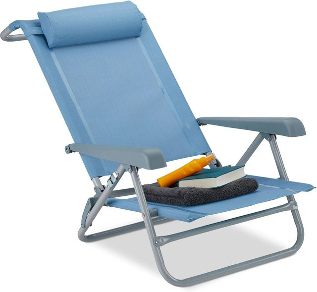Relaxdays Liegestuhl aus Stahl und Textilene in Blau, klappbar und 8-fach verstellbar mit Nackenkissen und Armlehnen, B/T/H: 76,5 x 58 x 80 cm - Bild 1