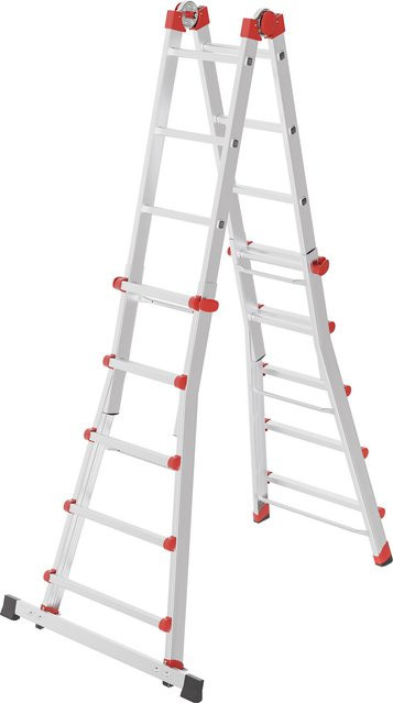 Hailo M80 Aluminium-Multifunktionsleiter in Silber und Rot mit 4x5 Sprossen und einer maximalen Arbeitshöhe von 5,70 m - Bild 1