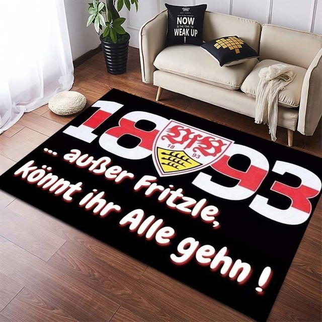 Rutschfester VfB Stuttgart Logo Teppich in Schwarz, Waschbare Fußmatte für Innenräume, B/H: 90 x 60 cm - Bild 1
