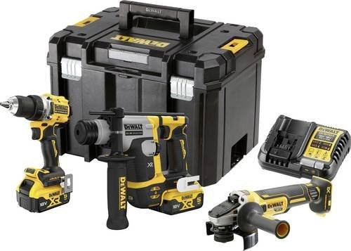 DeWalt Akku-Werkzeugset 18V mit Akku-Bohrschrauber, Akku-Bohrhammer und Akku-Winkelschleifer in Gelb - Bild 1