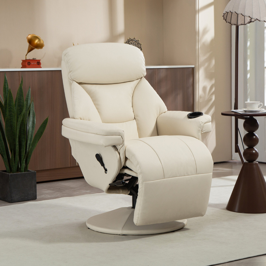 HOMCOM Relaxsessel mit Liegefunktion und Becherhalter aus PU-Leder in Beige - Bild 2