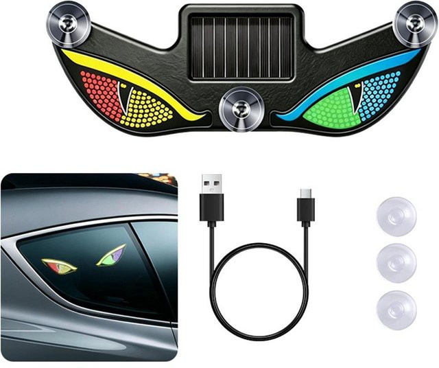 NiccePro Solar-LED-Warnleuchte mit Lichtsensor und USB-C, wiederaufladbare dekorative Auto-Warnleuchte im Böser Blick Design, Multicolour - Bild 1