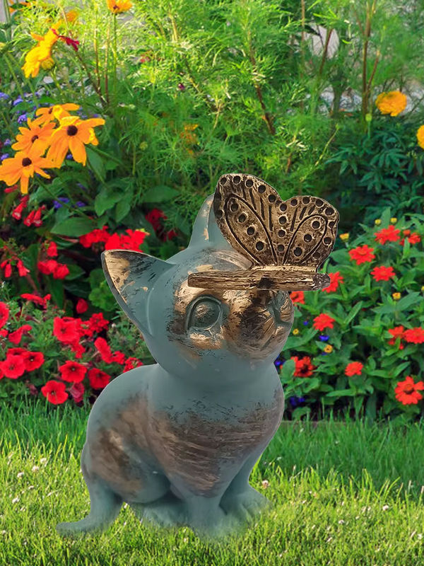 Shunmaii Kätzchen-Statue aus Kunstharz in Grau als dekorative Garten-Tierfigur für deinen Garten und Hof - Bild 7