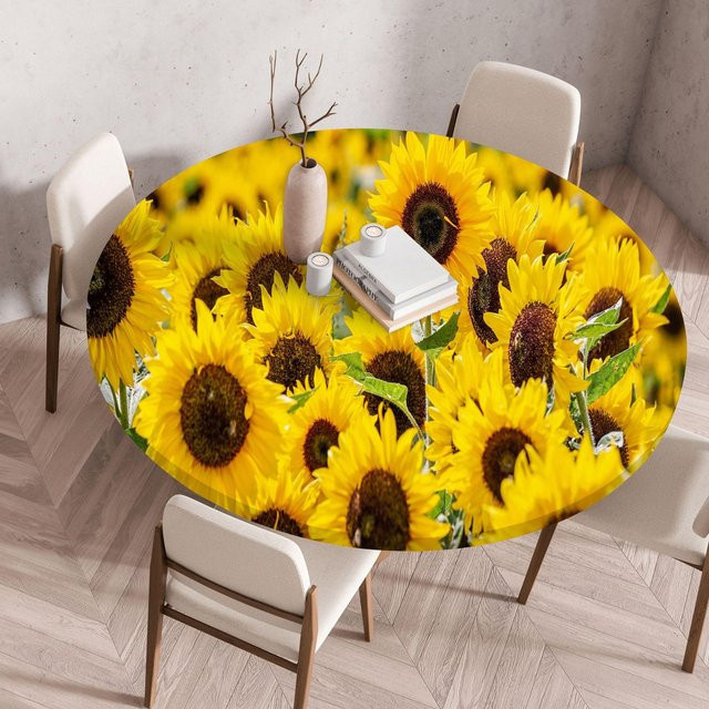 JINGYUE Pet Tischdecke für Ostern mit Lamm- und Blumenmuster, gelb, Durchmesser: 120 cm - Bild 1