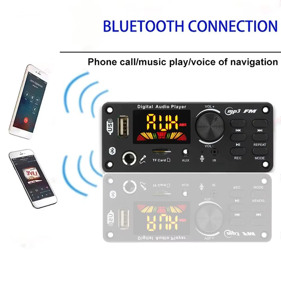 KEBIDU 80W Bluetooth Verstärker Modul mit FM-Radio, MP3-Player, USB und Mikrofon-Aufnahmefunktion in Schwarz - Bild 4