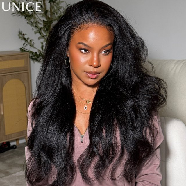UNice Lace-Frontal-Perücke, Kinky Straight, 100% Echthaar, Unisex - Bild 1