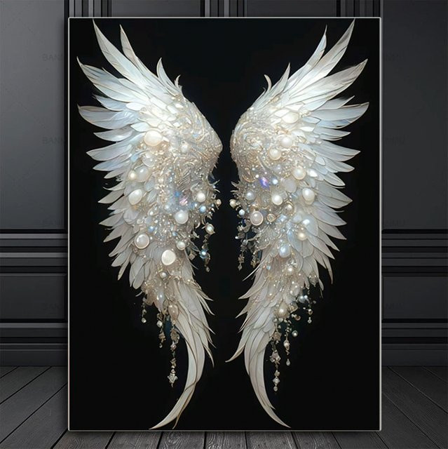 FANQING Diamant-Malerei Set mit weißen Engelsflügeln, 5D-DIY-Kreuzstich-Mosaik in abstrakter Grafik für die Heimdekoration, Breite: 40,0 cm, Höhe: 30,0 cm - Bild 1