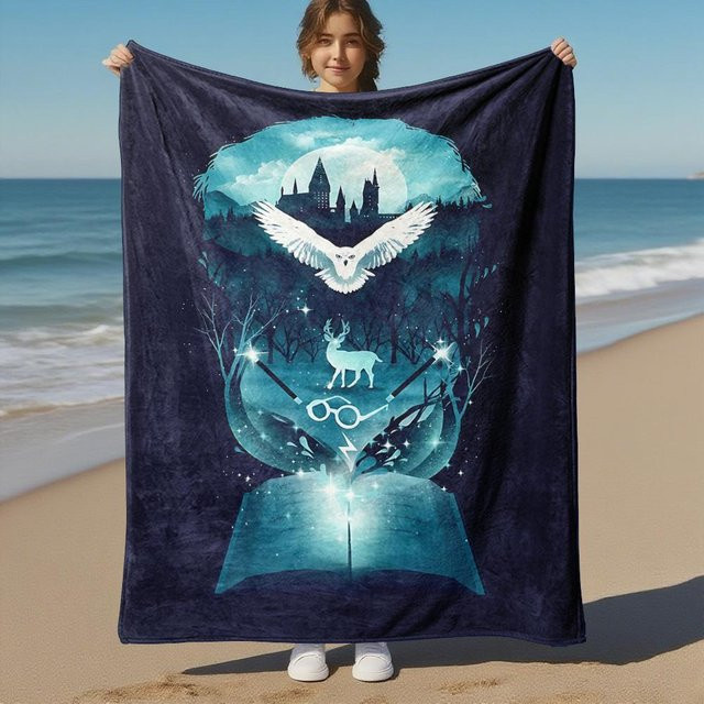 Harry Potter Hogwarts Eule Flanell Überwurfdecke von new Yunheng, Blau, B/T: 150 x 200 cm - Bild 1