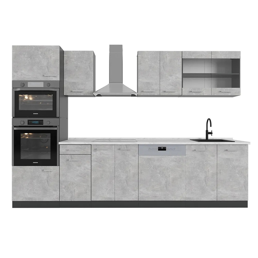 Vicco R-Line Küchenzeile in Beton-Optik und Anthrazit mit Hochschrank, Breite: 300 cm - Bild 2