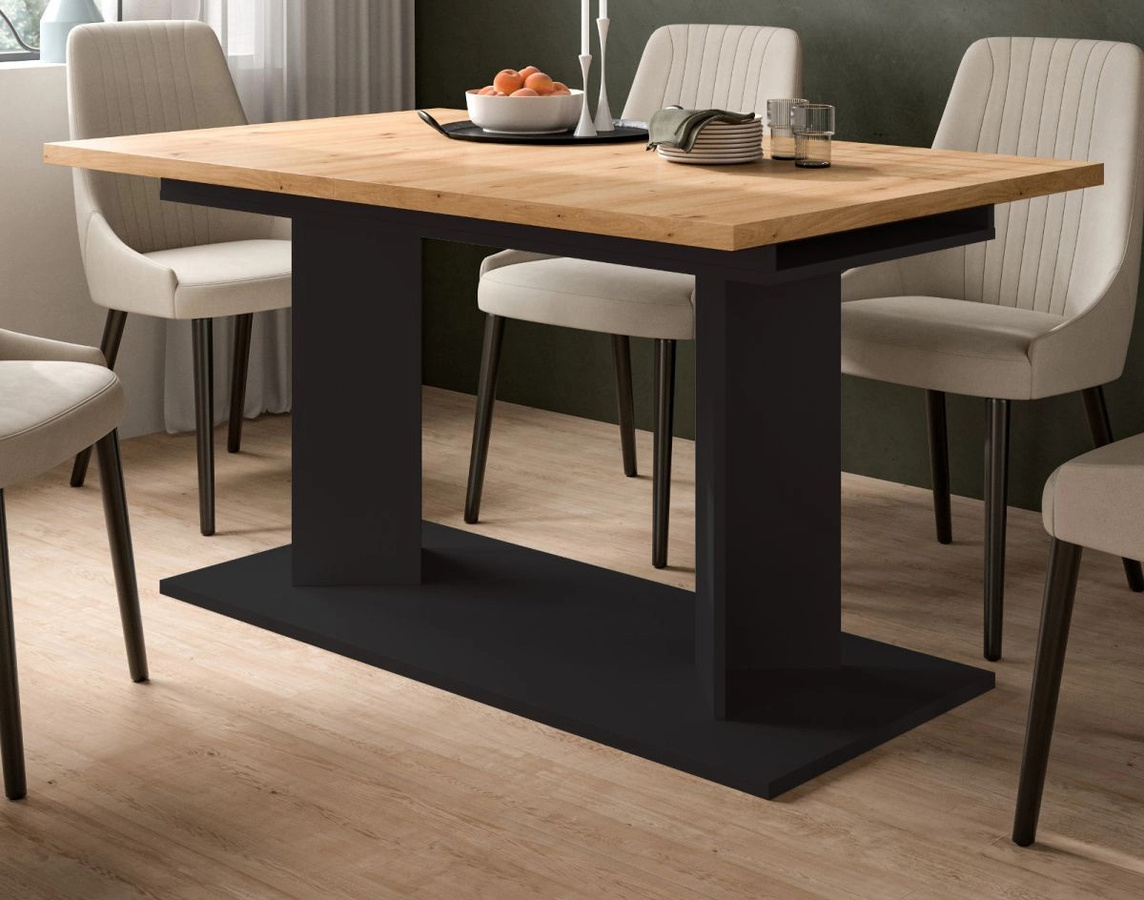 Esstisch Anton von Inn.Furn aus Eiche und Metall, ausziehbar, Braun und Schwarz, B: 140 cm bis 220 cm, H: 76 cm, T: 90 cm - Bild 1