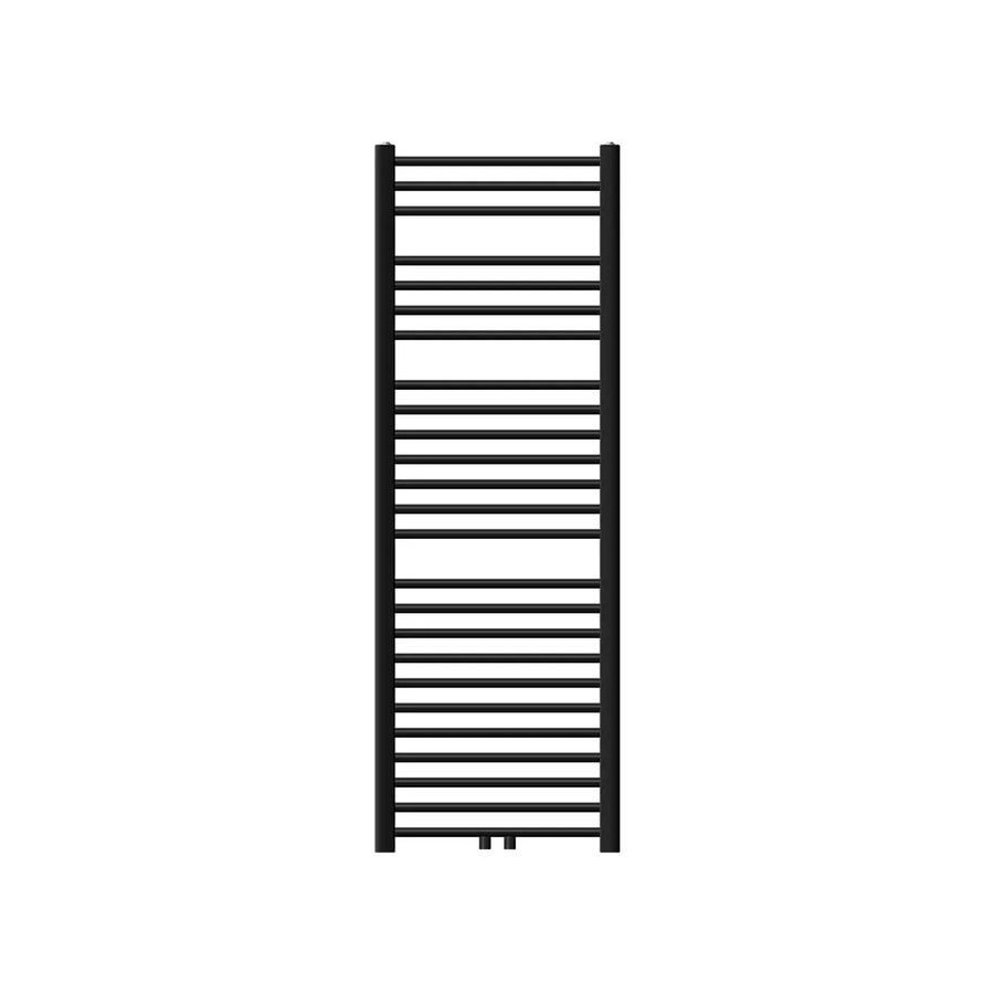 LuxeBath Badheizkörper gebogen in Schwarz matt mit Mittelanschluss und Boden Anschlussgarnitur, B: 50 cm, H: 150 cm - Bild 3