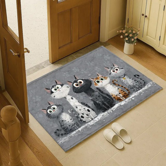 VIKAMA Antirutschmatte mit Katzen-Motiv in Grau, weiche Badematte für Badezimmer, Küche und Eingangsbereich, B/T: 60 x 40 cm - Bild 1