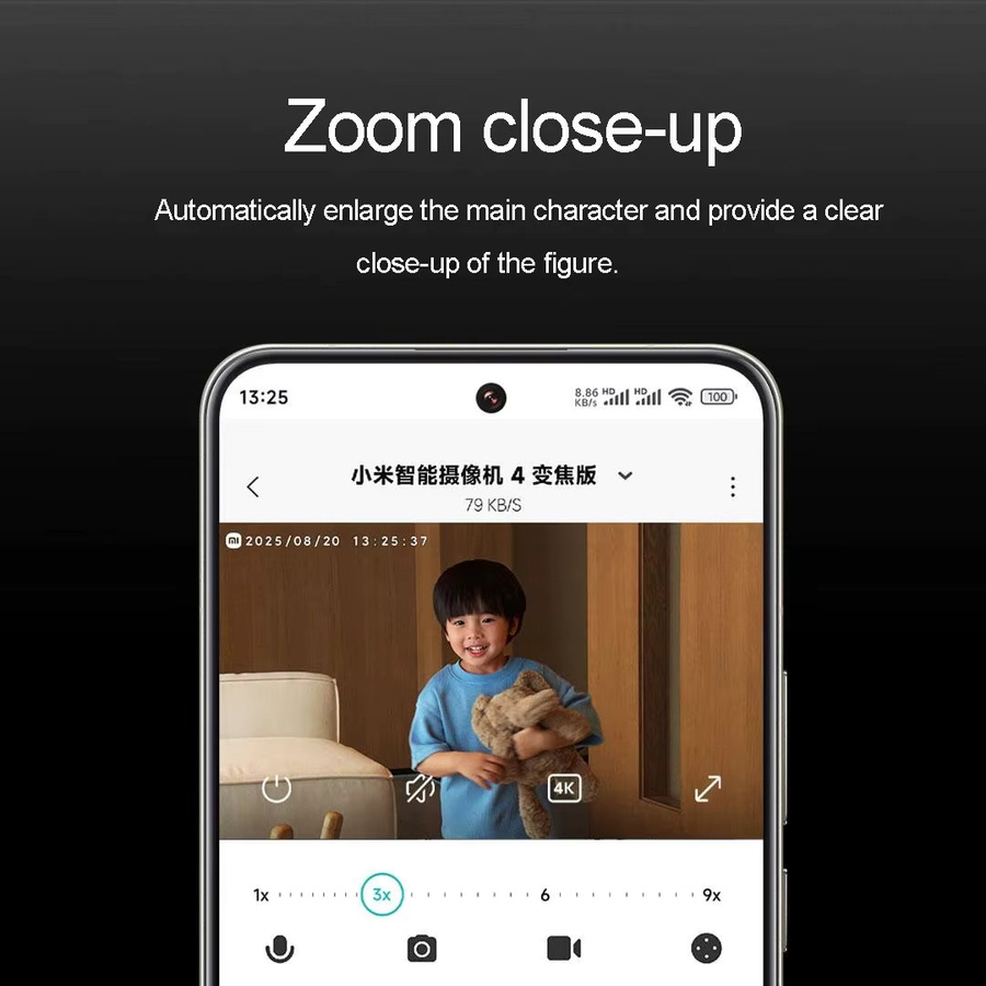 Xiaomi Smart Kamera 4 9X Zoom Edition mit 8MP+5MP Dual-Kameras, 4K Bildsensor und KI-Erkennung für Menschen und Haustiere - Bild 4