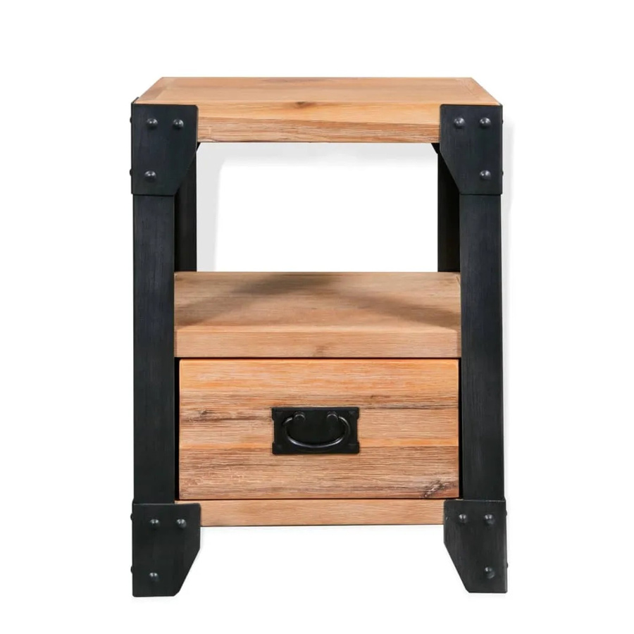 vidaXL Nachttisch aus Akazienholz und Stahl in Braun, rustikales Design, B/T/H: 40 x 30 x 54 cm - Bild 2