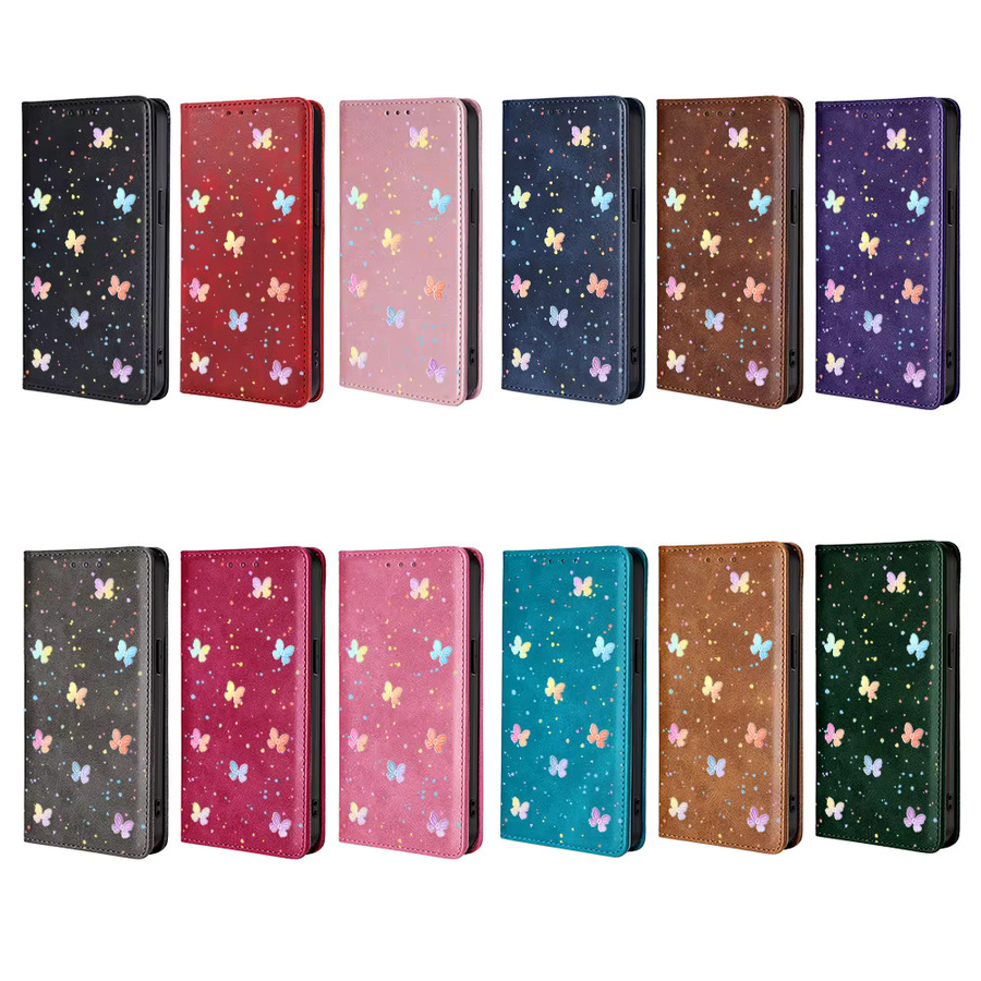 Samsung Ledertasche mit Schmetterlingsmuster als Wallet Flip Cover in Grün für Galaxy S25 Ultra S25 FE S24 S23 S22 Plus A56 A36 A26 A17 A07 - Bild 4