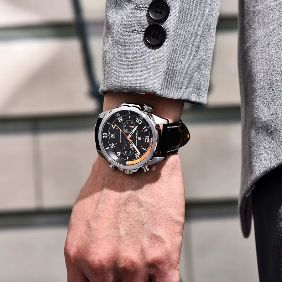 PAGANI DESIGN Chronograph, Quarz, Edelstahl, Saphirglas, Leder, Herren, Grün - Bild 2