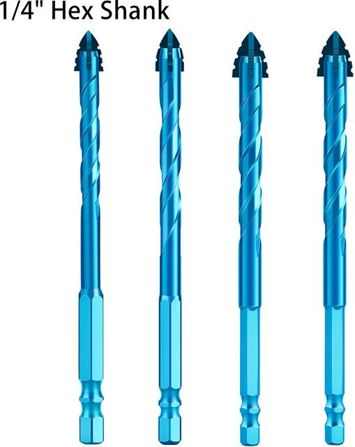 JGZUI Exzentrischer gezahnter Bohrer mit vier Schneidkanten und 1/4-Zoll-Sechskantschaft in Blau für Glas, Keramik und Steinmaterialien - Bild 1