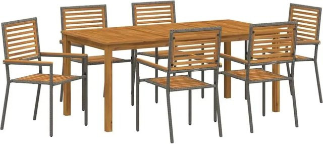 vidaXL Garten Essgruppe 7-teilig aus Poly Rattan und Akazienholz in Grau - Bild 1
