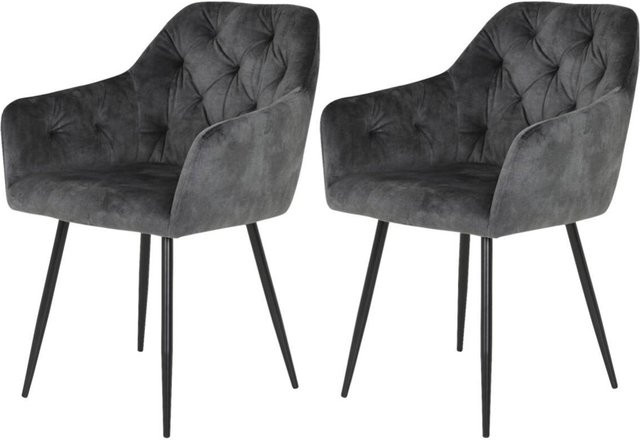 2er Set Stühle Hela in Anthrazit mit Samtvelour und Vintage-Steppung, B: 56 cm, H: 81 cm, T: 62 cm - Bild 1