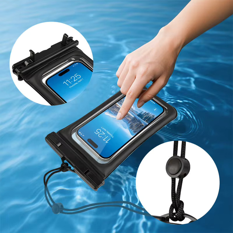 HAISSKY Wasserdichte Handyhülle mit Blase zum Schwimmen für iPhone 17 16 15 Pro Max 14 Plus in Schwarz - Bild 5