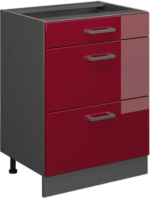 Vicco Küchenunterschrank R-Line Bordeaux Hochglanz/Anthrazit mit Schubladen, Breite: 60 cm - Bild 1