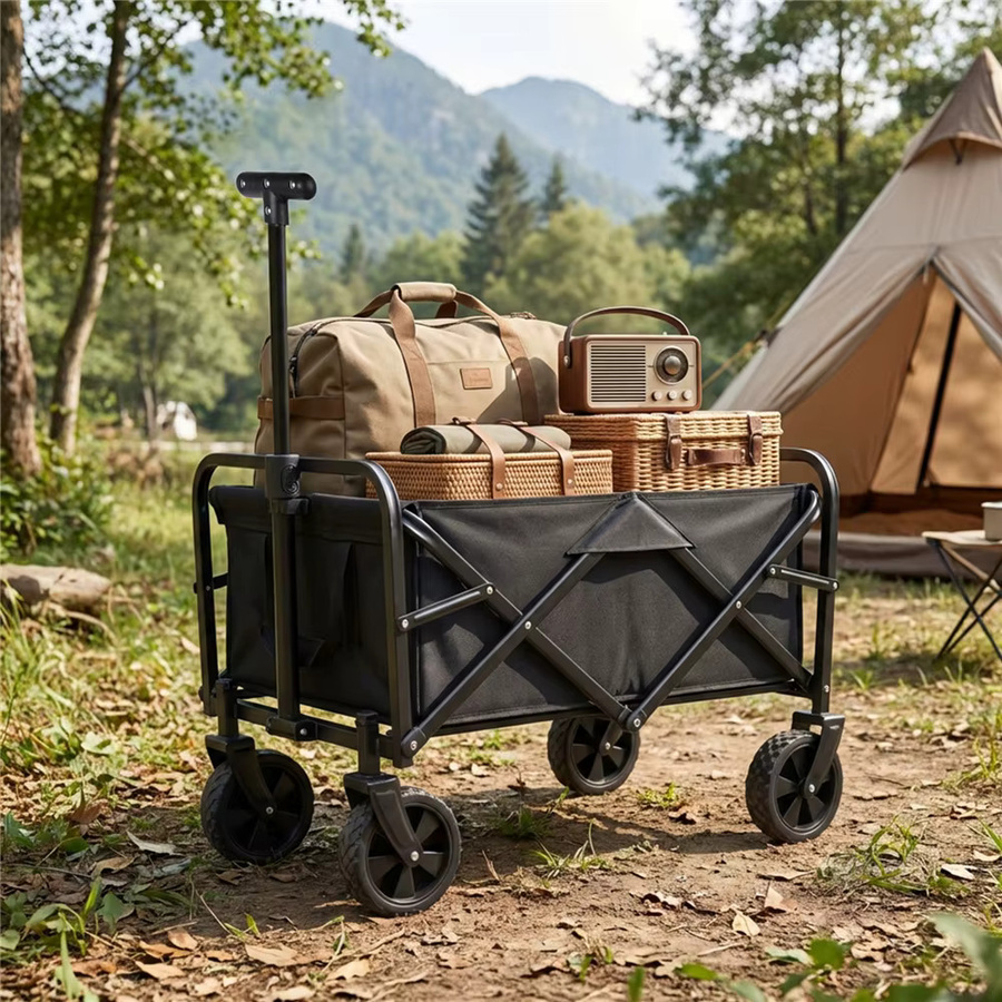 HGTUGO Faltbarer Gartenwagen Handkarren in Schwarz mit verstellbarem Griff und 4 Rädern für Camping, Strand und Garten, Tragkraft 75kg - Bild 2