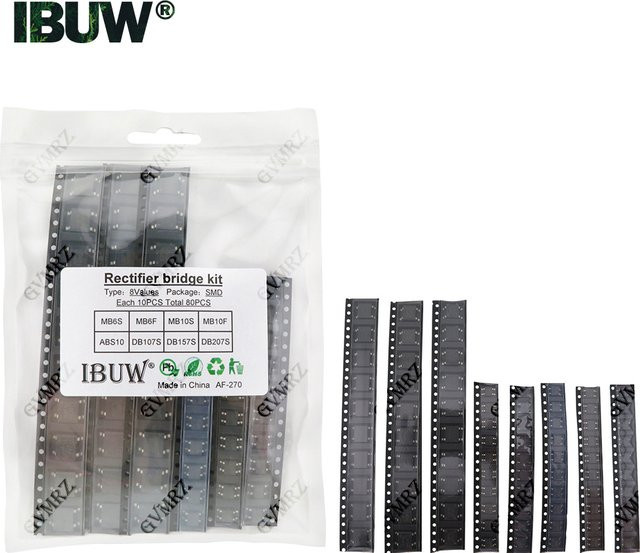 80er Set SMD Gleichrichterbrücken Kit MB6S MB6F MB10S in Schwarz für AC-DC Stromversorgung und Elektronik-Reparatur - Bild 1