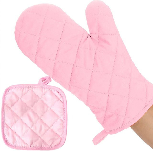 WoW Home Ofenhandschuh- und Polsterset mit rosa Karomuster aus Polyester, universell für linke und rechte Hand - Bild 1