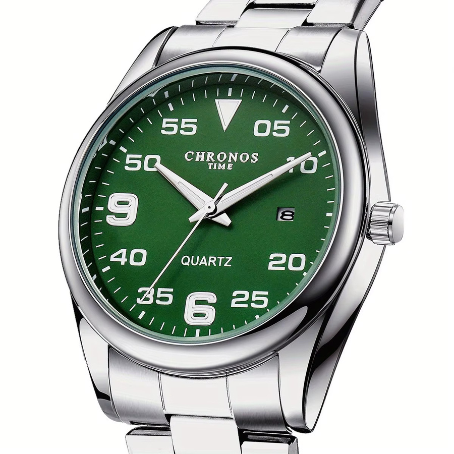 CHRONOS Armbanduhr Quarz, Edelstahl, Grün, Herren - Bild 3