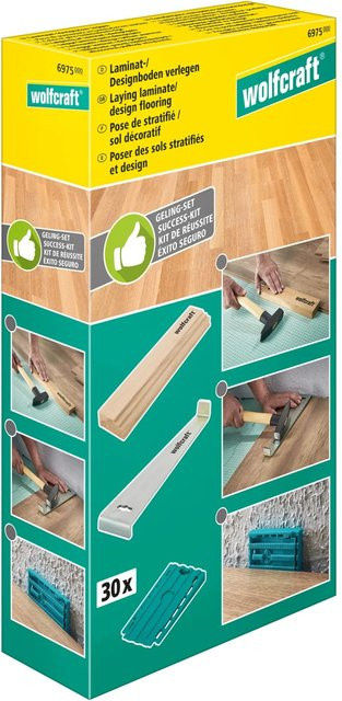 Wolfcraft Verlege-Set für Laminat- und Designboden mit Pull-Bar, Schlagklotz und Abstandskegeln in Multicolor - Bild 1