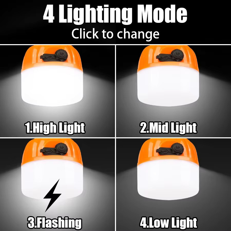 KDULIT LED Camping Mini Kürbis Licht, USB wiederaufladbare Laterne in Orange mit Haken und 4 Modi, tragbares Outdoor Notfall Flutlicht - Bild 4