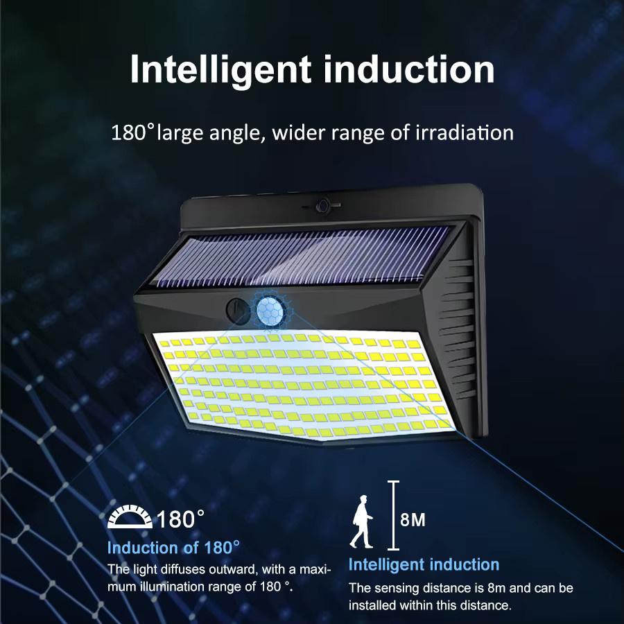 Solarbetriebene LED-Flutlichter mit 176 LEDs und Bewegungsmelder, wasserdichte Sicherheitswandleuchten für Garten und Außenbereich, weiß - Bild 6
