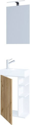 VCM Lumia 3-teiliges Badmöbel-Set für das Gästebad in Beige mit Waschbecken aus Keramik, Unterschrank und Spiegel - Bild 1