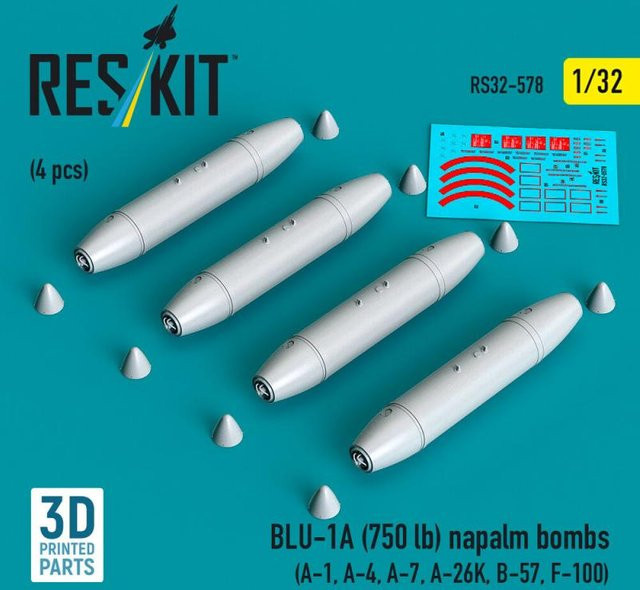 ResKit Models BLU-1A Napalm Bombs, 4-teiliges Set, 3D Printed - Bild 1