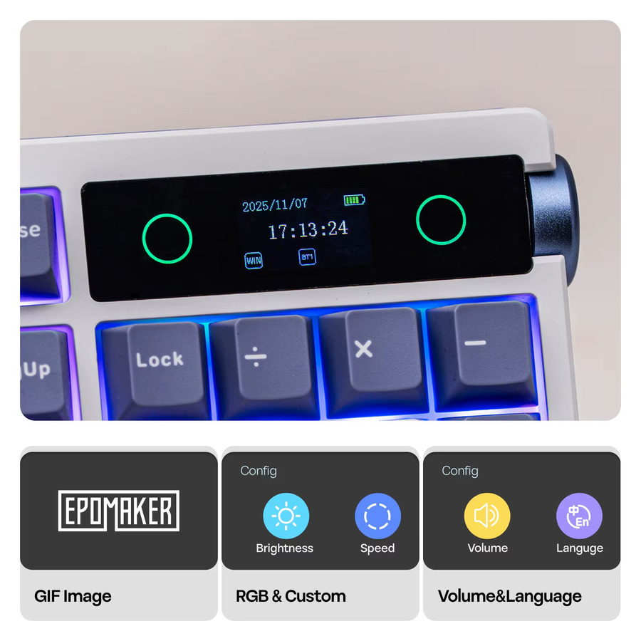 EPOMAKER TH108 PRO Mechanische Tastatur mit Display und RGB-Hintergrundbeleuchtung, 100 % Vollformat, Kabelgebunden, Bluetooth und 2,4 GHz kabellos - Bild 3