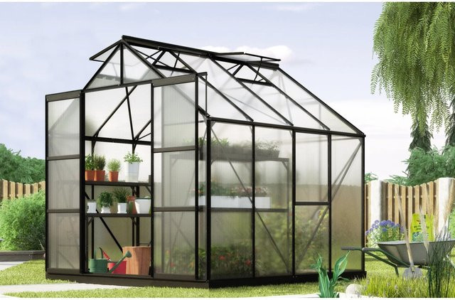 Vitavia Gewächshaus Jupiter 6700 HKP mit Vorzugsset in Schwarz aus Aluminium und Polycarbonat mit Doppelschiebetür, Dachfenstern und Seitenfenster - Bild 1