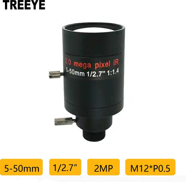 TREEYE Varifokal M12 CCTV Objektiv für Action Kamera, 2,0 Megapixel, Brennweite 5-50mm, Schwarz - Bild 1