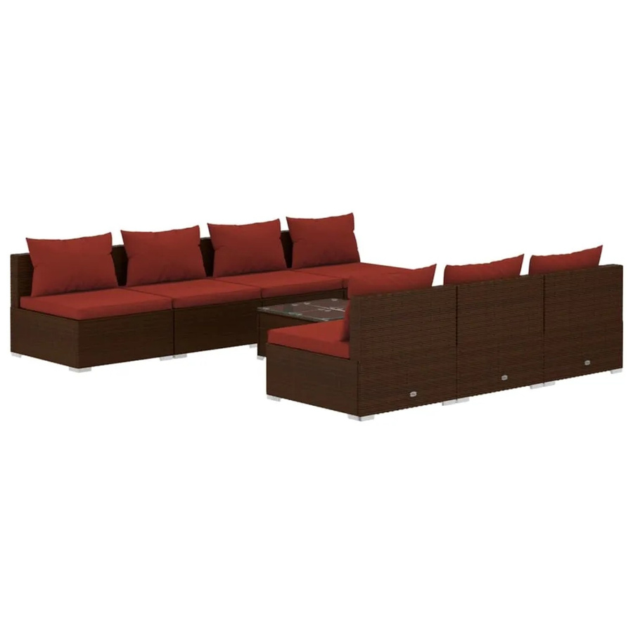 vidaXL 8-teiliges Garten-Lounge-Set in U-Form aus Poly Rattan mit Kissen in Braun - Bild 2