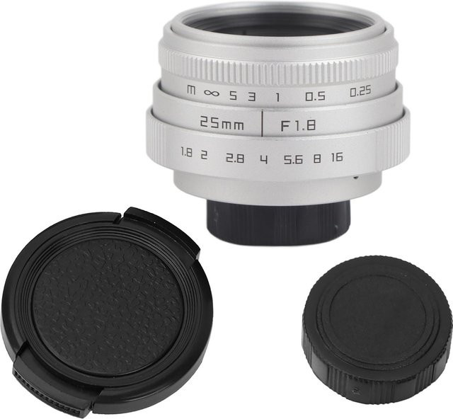 ZuiyouPet 25mm F1.8 Weitwinkelobjektiv mit C-Mount für CCTV- und spiegellose Kameras in Schwarz und Silber - Bild 1