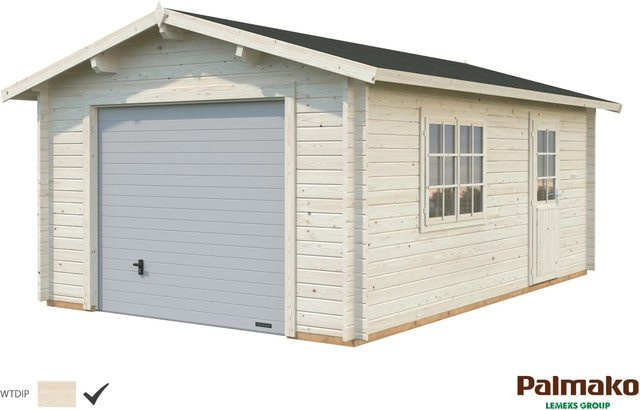 Palmako Holzgarage Roger aus Fichte mit Sektionaltor, Nebeneingangstür und Iso-Glas, transparent, B: 360 cm, T: 550 cm - Bild 1