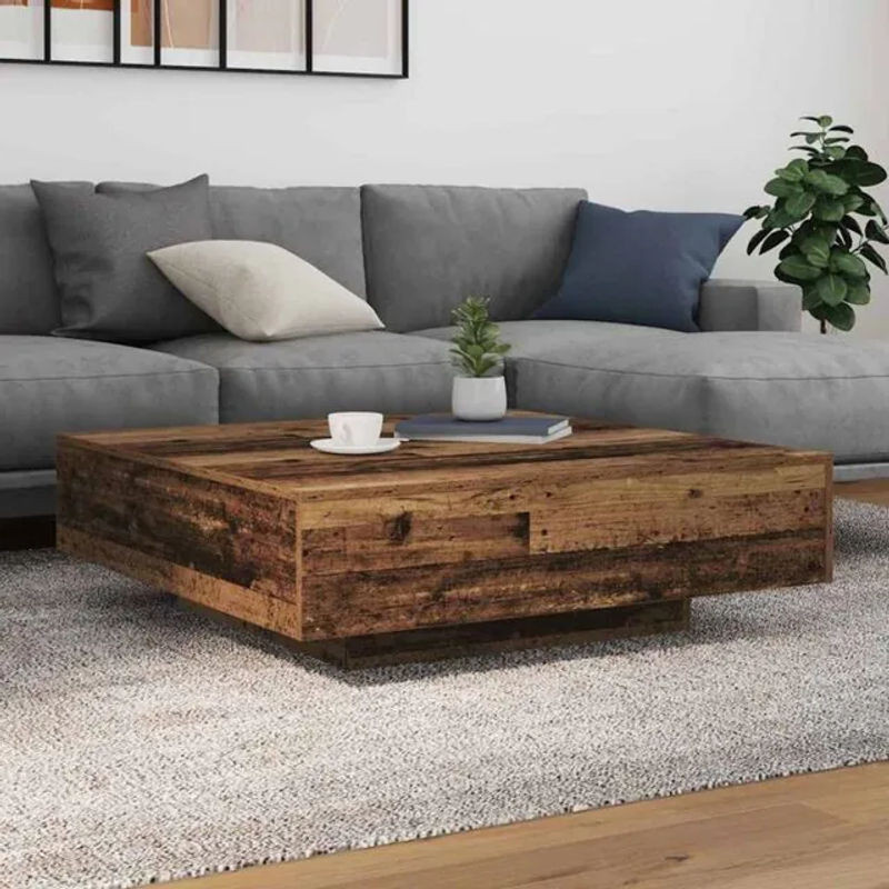 vidaxl Couchtisch aus Holz im Industrial Design mit LED-Lichtern, quadratisch, Braun/Blau, B/T/H: 100 x 100 x 31 cm - Bild 1