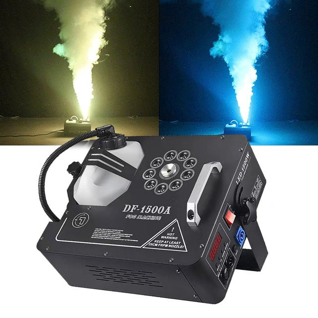 DJBY Nebelmaschine mit 1500W Leistung, 9 RGB 3-in-1 LEDs, DMX512 und Fernbedienung, Schwarz/Multicolor Bühnenbeleuchtung für DJ, Disco und Bar - Bild 1