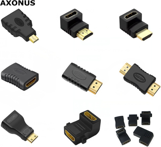 AXONUS Micro Mini HDMI Adapter in Schwarz mit 90-Grad-Winkel und 270-Grad-Stecker auf Buchse für HD-Verbindungen - Bild 1