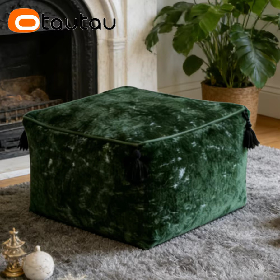 OTAUTAU Chenille Sitzsack Bezug als Pouf und Hocker in Grün, JD042 (ohne Füllmaterial) - Bild 2