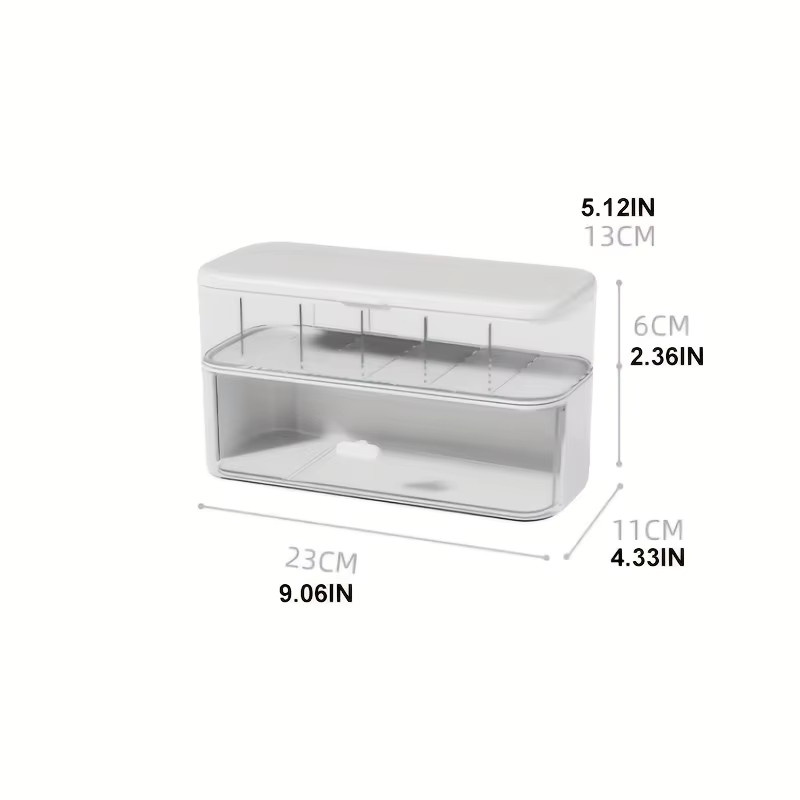 Transparente Desktop-Kabel-Organizer-Box mit Deckel und Mehrfachfächern in Weiß, Kunststoff, B/T/H: 23,0 x 13,0 x 0 cm - Bild 3