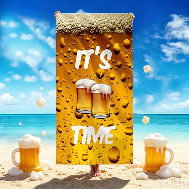 JMG Household Supplies Strandtuch Es ist Zeit Bier, Gemustertes Mikrofaser-Strandtuch in Gelb, B/L: 50 x 100 cm - Bild 1