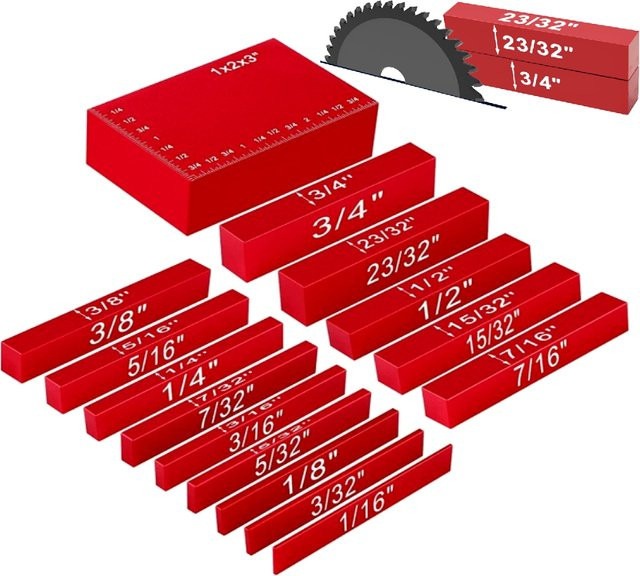 FNICEL Setup-Blöcke Höhenmesser-Set aus Aluminium, 15 Stück Präzisions-Setup-Stangen in Rot für Router und Tischsäge im Holzbearbeitungs-Zubehör - Bild 1
