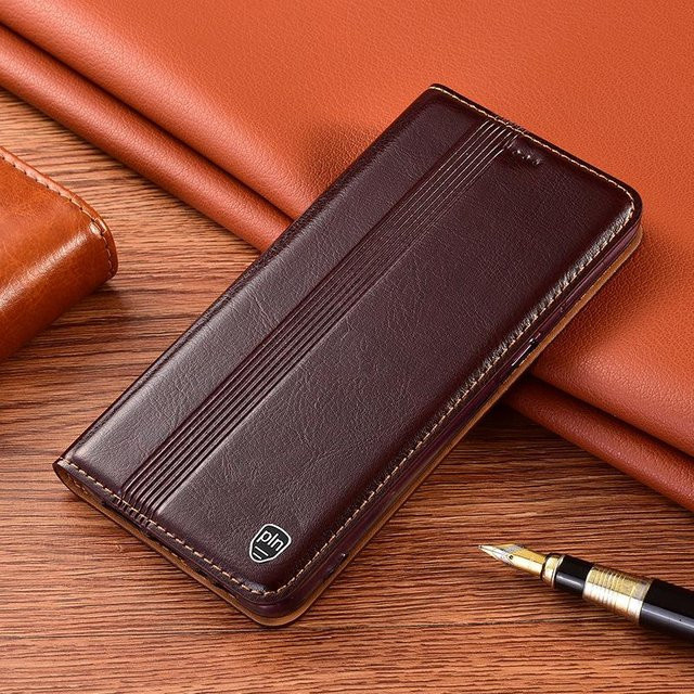 Echtleder Klapphülle für Xiaomi Redmi Note 9 4G (China), 9 Power und 9T 4G in Braun - Bild 1