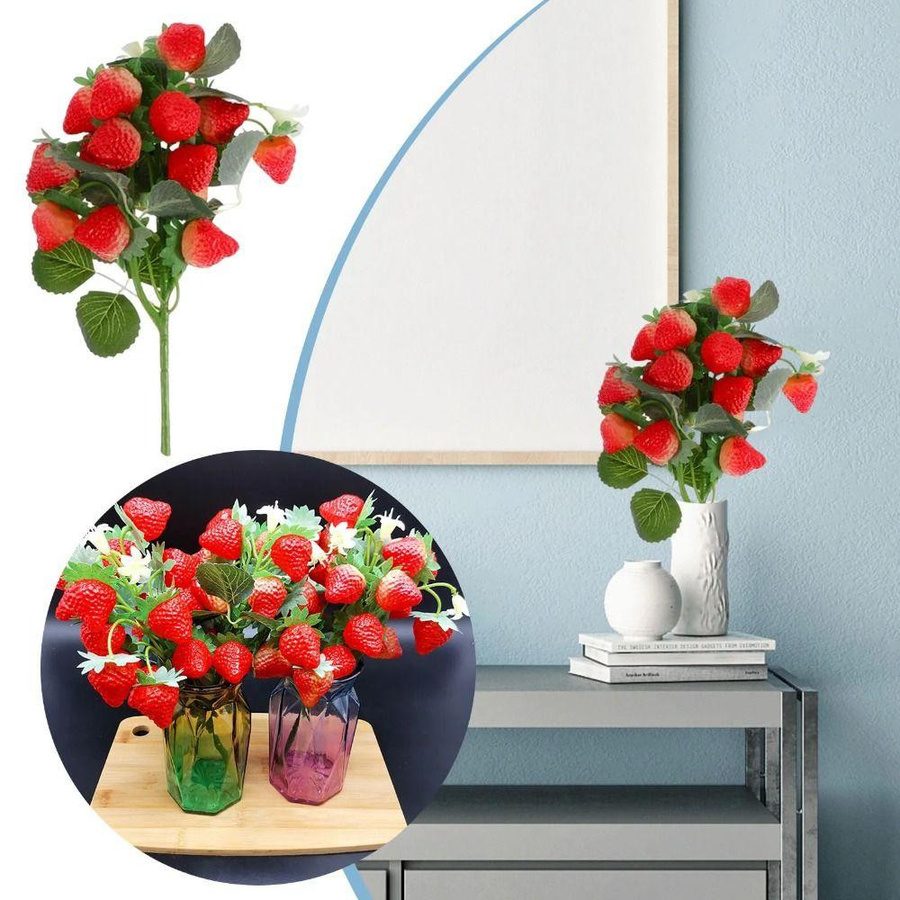 Künstliche Erdbeerbeeren Zweig von JingzhenRui in Grün und Rot für DIY Dekorationen und Tischschmuck - Bild 3